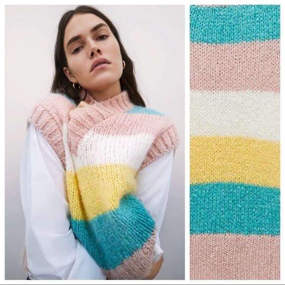 NWT. Zara Multicolor Wool Blend Striped Knit Vest. Size S. - Picture 3 of 8